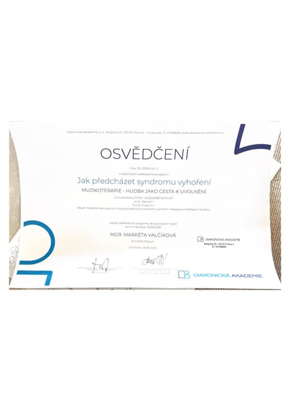 Osvědčení – muzikoterapie